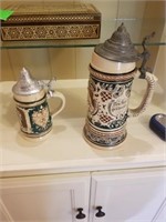 2 PEWTER TOP GERMAN STEINS