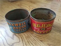 VINTAGE TIN 1 LB COFFEE CANS-OLD JUDGE AND MAXWELL