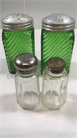 Vintage Green Glass S&P plus 2 additional