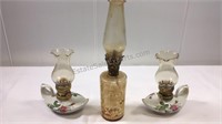 Three vintage mini oil lamps