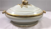 Vintage gold and white ceramic tureen