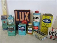 Early Advertisment, medicine tins & bottles; pick