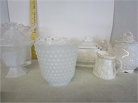 Milk glass, small soup tureen & more
