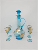 Blue Cordial Glasses & Decanter
