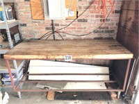 Pegged Butcher Block Table Top on Steel Base (Top