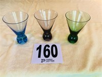 (3) Martini Glasses Blue/Purple/Green