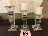 Set of (3) Glass Candle Holders (11 1/2", 10", 8