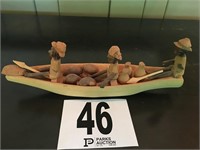 Wooden Hand Carved Boat with People (Some Arms