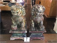 Matching Set of Temple Lions Hand Painted Wood