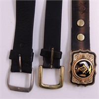 3 Belts, Including Masonic Buckle and Belt