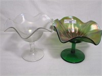 2 Fenton compotes- white stretch and green rays