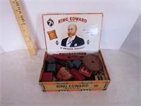 Vintage cigar box with old wooden blocks