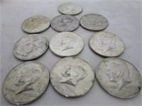 (10) 1967 40% Silver Kennedy Half Dollars