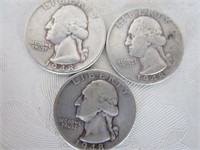 (3) 1948 P Silver Washington Quarters