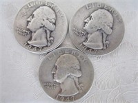 (3) 1947 P Silver Washington Quarters