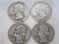 1937, 1939, 1935, 1937 Silver Washington Quarters