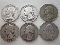 (6) 1953-D Silver Washinton Quarters