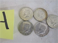 (5) 1969 40% Silver Kennedy Half Dollars