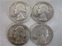 (4) 1957 P Silver Washington Quarters