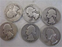 (6) 1941 Silver Washington Quarters