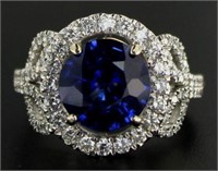 14kt Gold 5.56 ct Round Sapphire & Diamond Ring