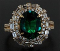 14kt Rose Gold 3.91 ct Oval Emerald & Diamond Ring