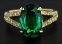 14kt Gold 3.12 ct Oval Emerald & Diamond Ring