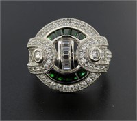 Beautiful Emerald & White Topaz Antique Style Ring
