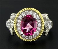 Oval 2.20 ct Genuine Pink Topaz Designer Ring