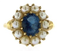 14kt Gold London Blue Topaz & Pearl Ring