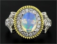 Natural Cabochon Ethiopian Opal Designer Ring