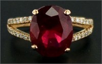 14kt Gold Oval 5.58 ct Ruby & Diamond Ring