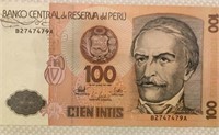 Currency Peru 100 Intis Currency Peru Note