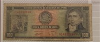 Vintage Currency Peru 100 Soles De Oro