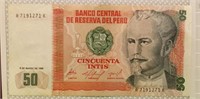 Currency Peru 50 Intis Currency Peru Note