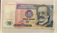 Currency Peru 10 Intis Currency Peru Note
Banco
