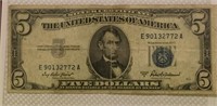 US Currency Bill Lincoln Silver Cert $5 1953