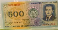 Currency Peru 500 Soles De Oro
Vintage Currency