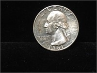 Coin US Quarter Washington Silver 1961 $0.25