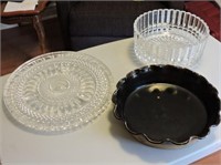 Stoneware Pie Plate, Crystal Serving Tray & Bowl