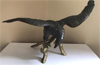 Large Brass Eagle on Branch Sculpture