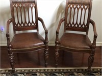Exquisite Pair of Matching Leather & Wood Chairs