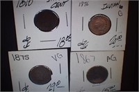 (4) Indian Head Pennies - 1867, 75, 76, 78