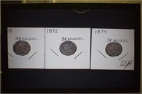 (3)  Three Cent Nickels - 1868, 72, 74