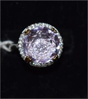 Sterling Silver Ring w Amethyst & White Stones
