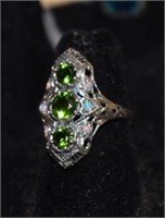 Sterling Silver Ring w/ Green Stones, Opals in Art