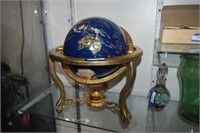 Vtg Table Top Gemstone Globe w/ Brass Stand