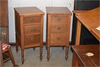 Pair of Antique Three-Drawer Nightstands on Caster