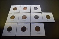 (10) Indian Head Pennies - 1891, 92, 93, 94, 95,