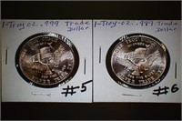 (2)1oz  .999 Silver Rounds - Trade Dollar #5, #6